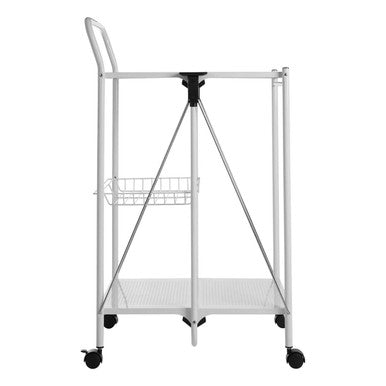 White Rectangular Folding Kitchen Trolley with Storage Basket, Harlow