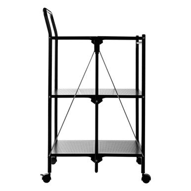 Black Rectangular Folding Kitchen Trolley with 3 Shelves, Harlow