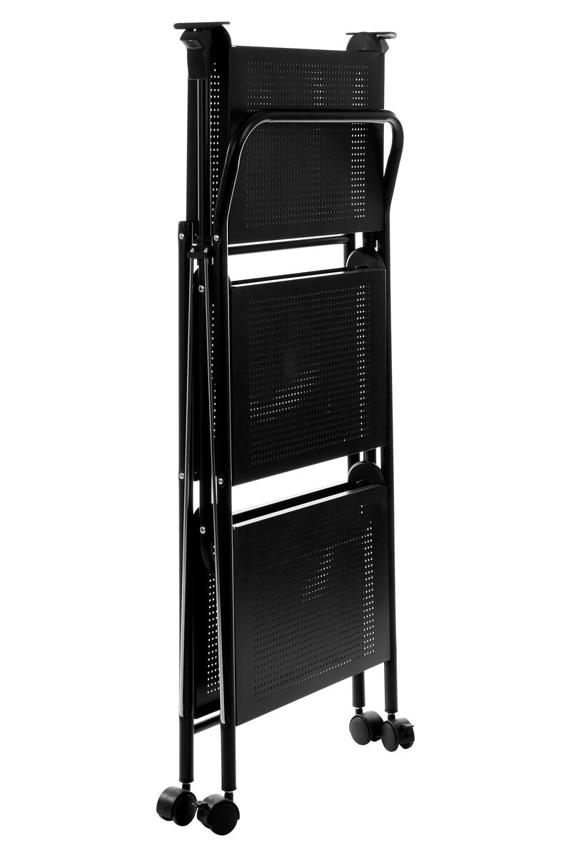 Black Rectangular Folding Kitchen Trolley with 3 Shelves, Harlow