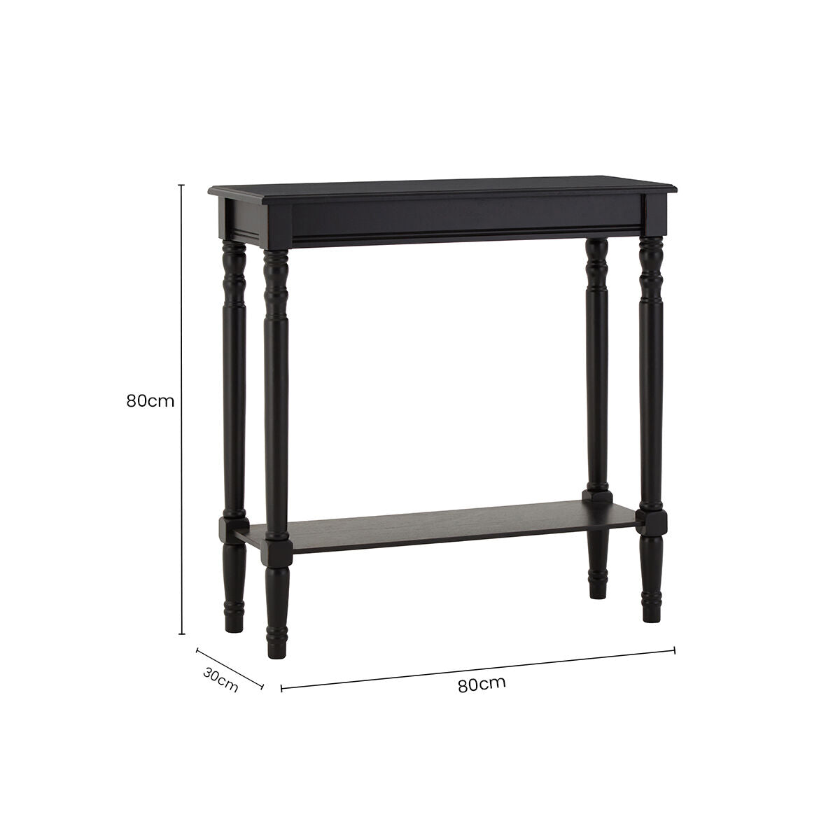 Black Wooden Console Table with Carved Legs and Lower Shelf, Heritage