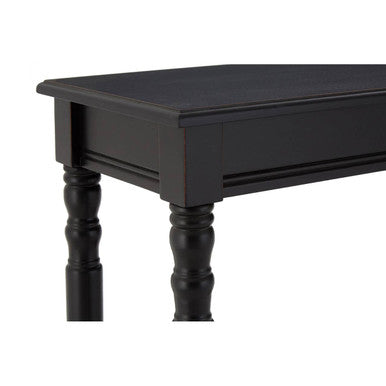 Black Wooden Console Table with Carved Legs and Lower Shelf, Heritage