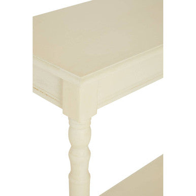 White Pine Wood Ivory Rectangular Console Table, Heritage