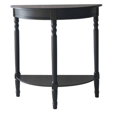 Black Pine Wood Half Moon Console Table with Carved Spindle Legs, Heritage