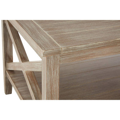 Natural Pine Wood Coffee Table with Open Lower Shelf and Cross Side Detail, Heritage