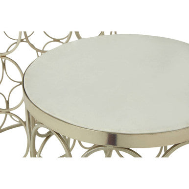 Set of 2 White Marble Top Side Tables with Gold Nickel Finish Metal Base, Templar