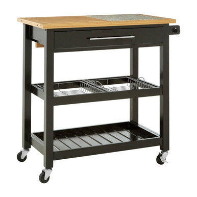 Black Kitchen Trolley with Granite Chopping Surface, Harlow Glenn