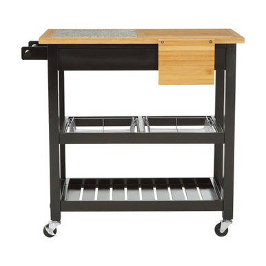 Black Kitchen Trolley with Granite Chopping Surface, Harlow Glenn