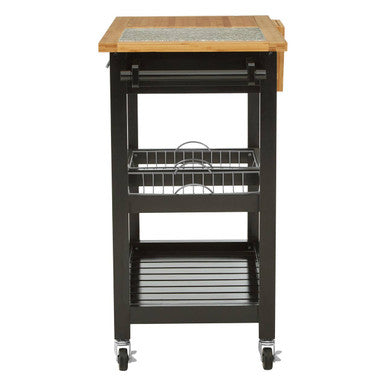 Black Kitchen Trolley with Granite Chopping Surface, Harlow Glenn