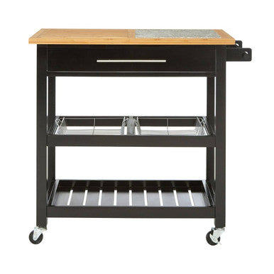 Black Kitchen Trolley with Granite Chopping Surface, Harlow Glenn