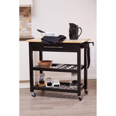 Black Kitchen Trolley with Granite Chopping Surface, Harlow Glenn