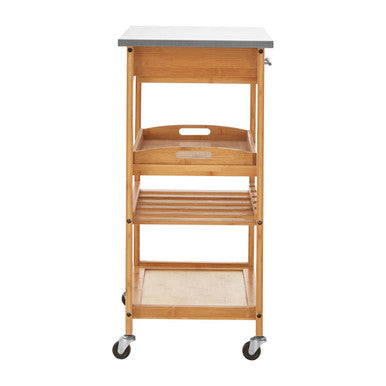 Natural Bamboo One Drawer Kitchen Trolley with Stainless Steel Worktop, Harlow