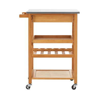 Natural Bamboo One Drawer Kitchen Trolley with Stainless Steel Worktop, Harlow