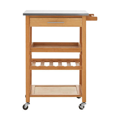 Natural Bamboo One Drawer Kitchen Trolley with Stainless Steel Worktop, Harlow