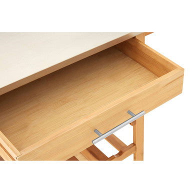 Natural Bamboo One Drawer Kitchen Trolley with Stainless Steel Worktop, Harlow