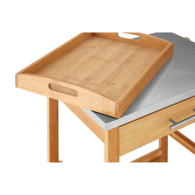 Natural Bamboo One Drawer Kitchen Trolley with Stainless Steel Worktop, Harlow