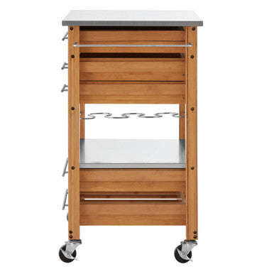 Natural Bamboo Four Drawer Kitchen Trolley with Stainless Steel Worktop, Harlow