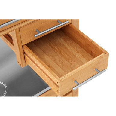 Natural Bamboo Four Drawer Kitchen Trolley with Stainless Steel Worktop, Harlow