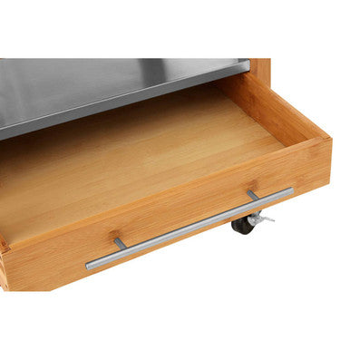 Natural Bamboo Four Drawer Kitchen Trolley with Stainless Steel Worktop, Harlow