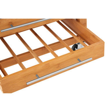 Natural Bamboo Four Drawer Kitchen Trolley with Stainless Steel Worktop, Harlow