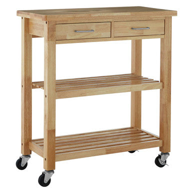 Brown Tropical Hevea Wood Kitchen Trolley with Storage Drawers, Harlow Glenn