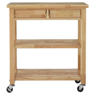 Brown Tropical Hevea Wood Kitchen Trolley with Storage Drawers, Harlow Glenn