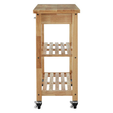 Brown Tropical Hevea Wood Kitchen Trolley with Storage Drawers, Harlow Glenn