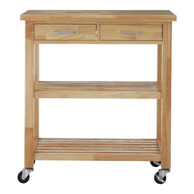 Brown Tropical Hevea Wood Kitchen Trolley with Storage Drawers, Harlow Glenn