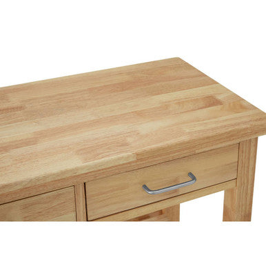 Brown Tropical Hevea Wood Kitchen Trolley with Storage Drawers, Harlow Glenn
