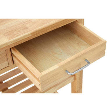 Brown Tropical Hevea Wood Kitchen Trolley with Storage Drawers, Harlow Glenn