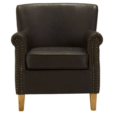 Trinity Brown Faux Leather Armchair with Metal Stud Detail