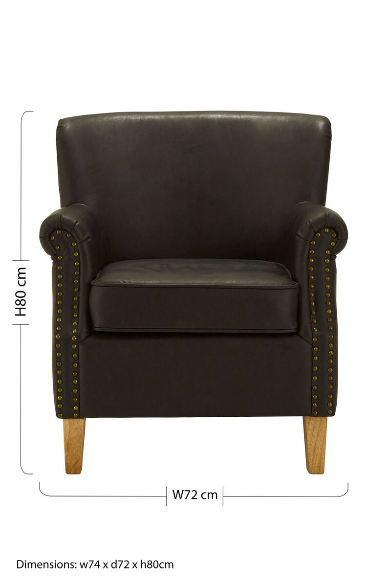 Trinity Brown Faux Leather Armchair with Metal Stud Detail