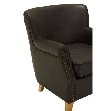 Trinity Brown Faux Leather Armchair with Metal Stud Detail