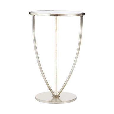 Mirrored Glass Top Side Table with Bowed Silver Metal Legs, Marcia