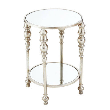 Mirrored Glass Top Two-Tier Side Table with Silver Metal Legs | Marcia