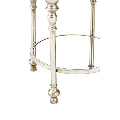 Mirrored Glass Top Two-Tier Side Table with Silver Metal Legs | Marcia