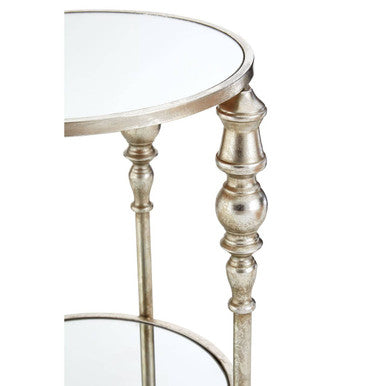 Mirrored Glass Top Two-Tier Side Table with Silver Metal Legs | Marcia