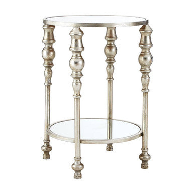 Mirrored Glass Top Two-Tier Side Table with Silver Metal Legs | Marcia