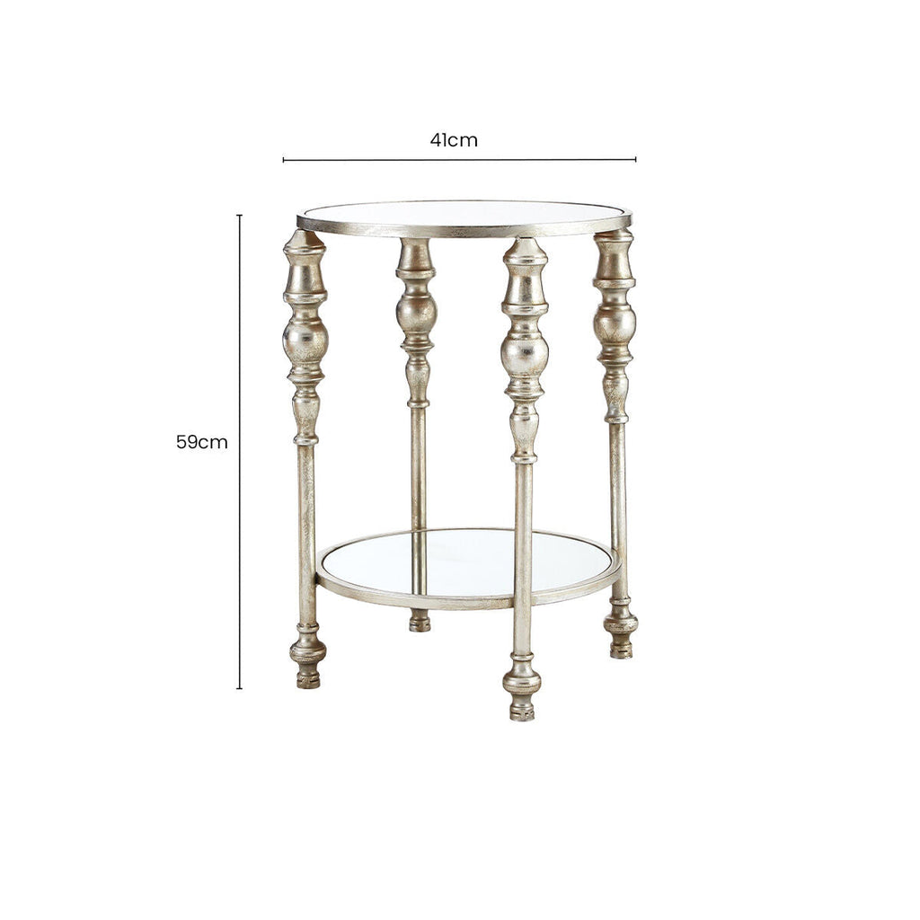 Mirrored Glass Top Two-Tier Side Table with Silver Metal Legs | Marcia