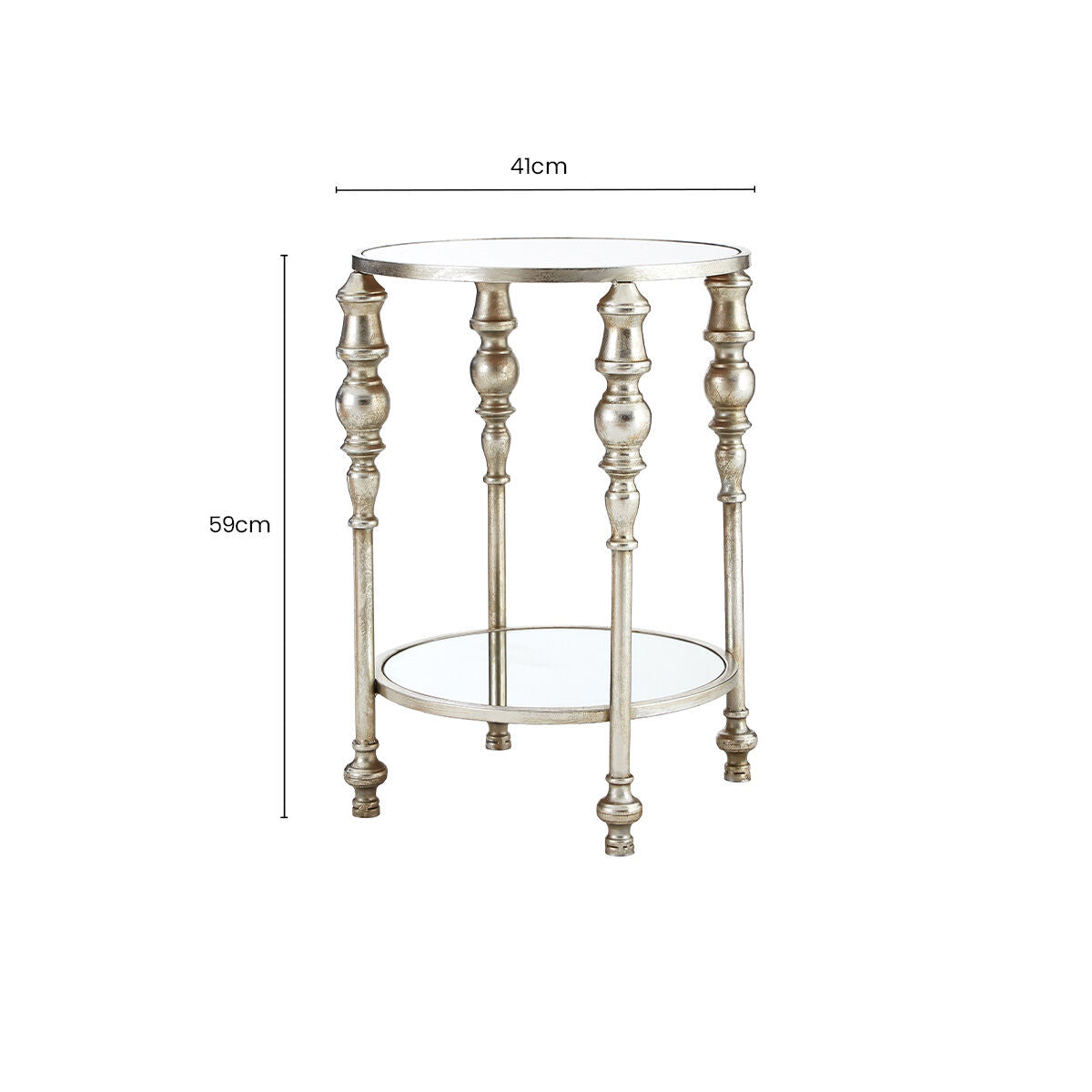 Mirrored Glass Top Two-Tier Side Table with Silver Metal Legs | Marcia