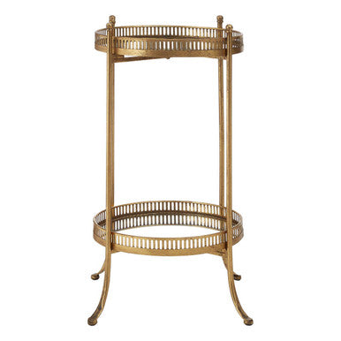 Gold Finish Mirrored Tray Table with 2 Removable Trays and Lattice Detail Iron Frame, Reza