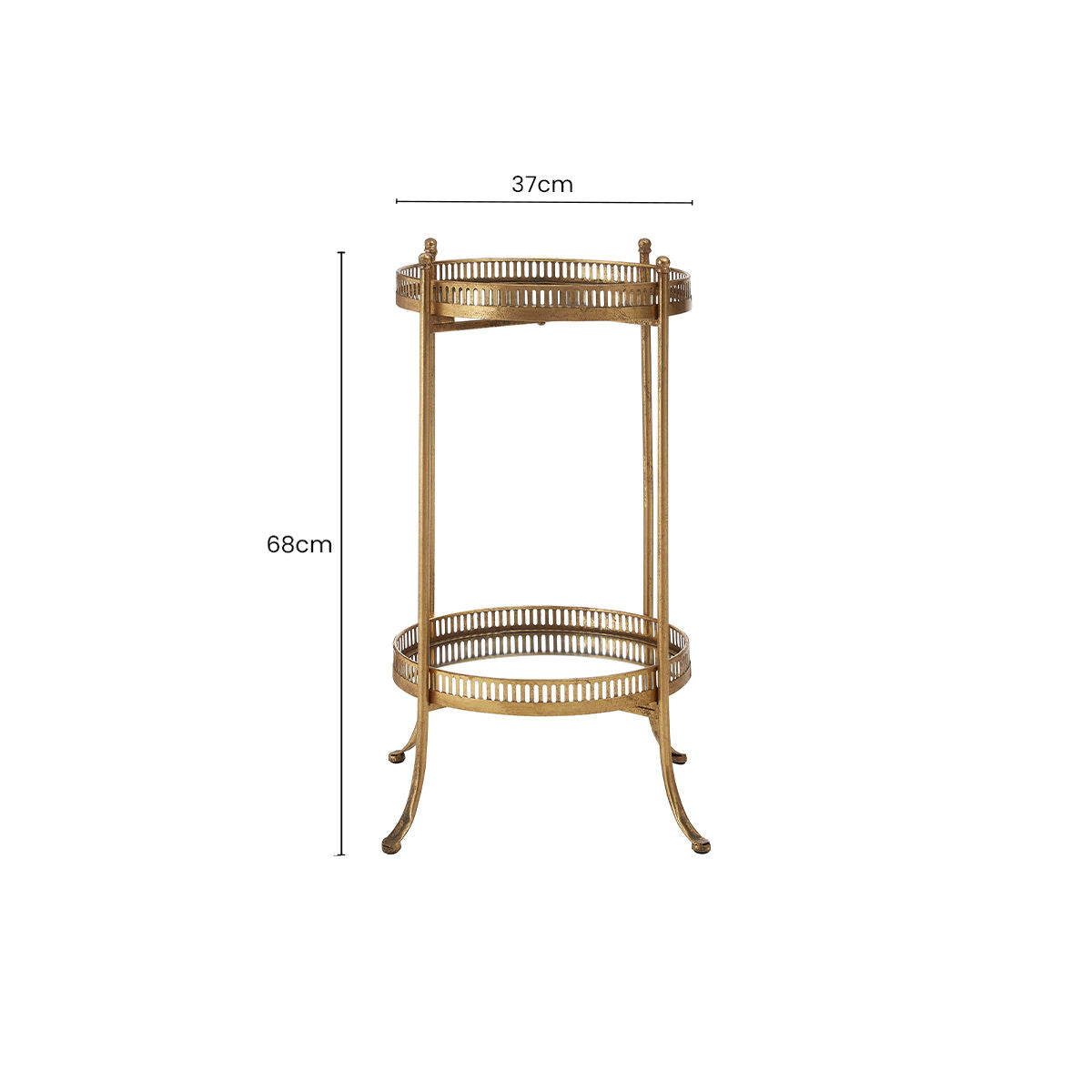 Gold Finish Mirrored Tray Table with 2 Removable Trays and Lattice Detail Iron Frame, Reza