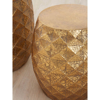 Set of 2 Antique Gold Textured Stools and Table, Reza