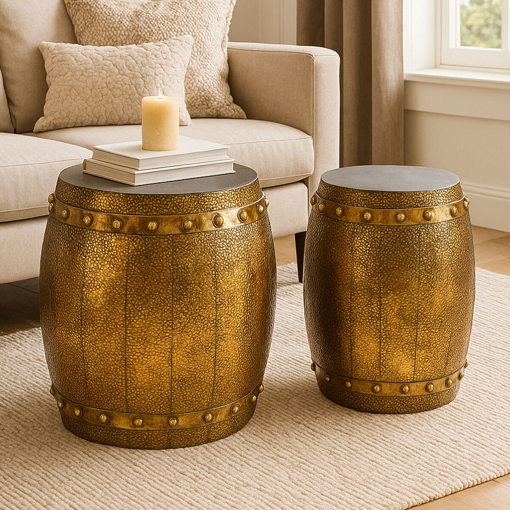 Reza Gold Iron Set of 2 Stools with Gold Finish Base