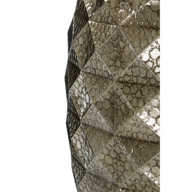Set of 2 Silver Finish Textured Stool and Table, Reza