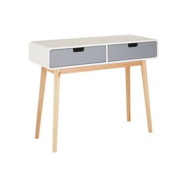 White and Natural Console Table with 2 Drawers, Milo