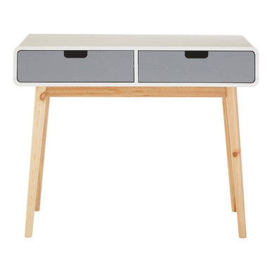White and Natural Console Table with 2 Drawers, Milo
