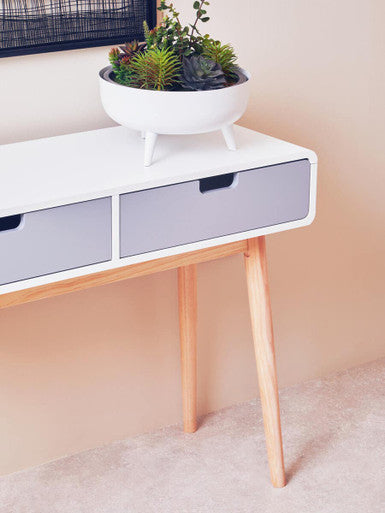 White and Natural Console Table with 2 Drawers, Milo