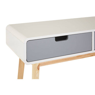 White and Natural Console Table with 2 Drawers, Milo