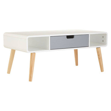 White and Natural Coffee Table with Drawer, Milo