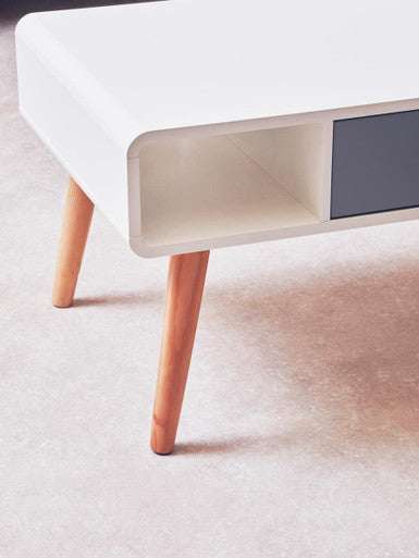White and Natural Coffee Table with Drawer, Milo